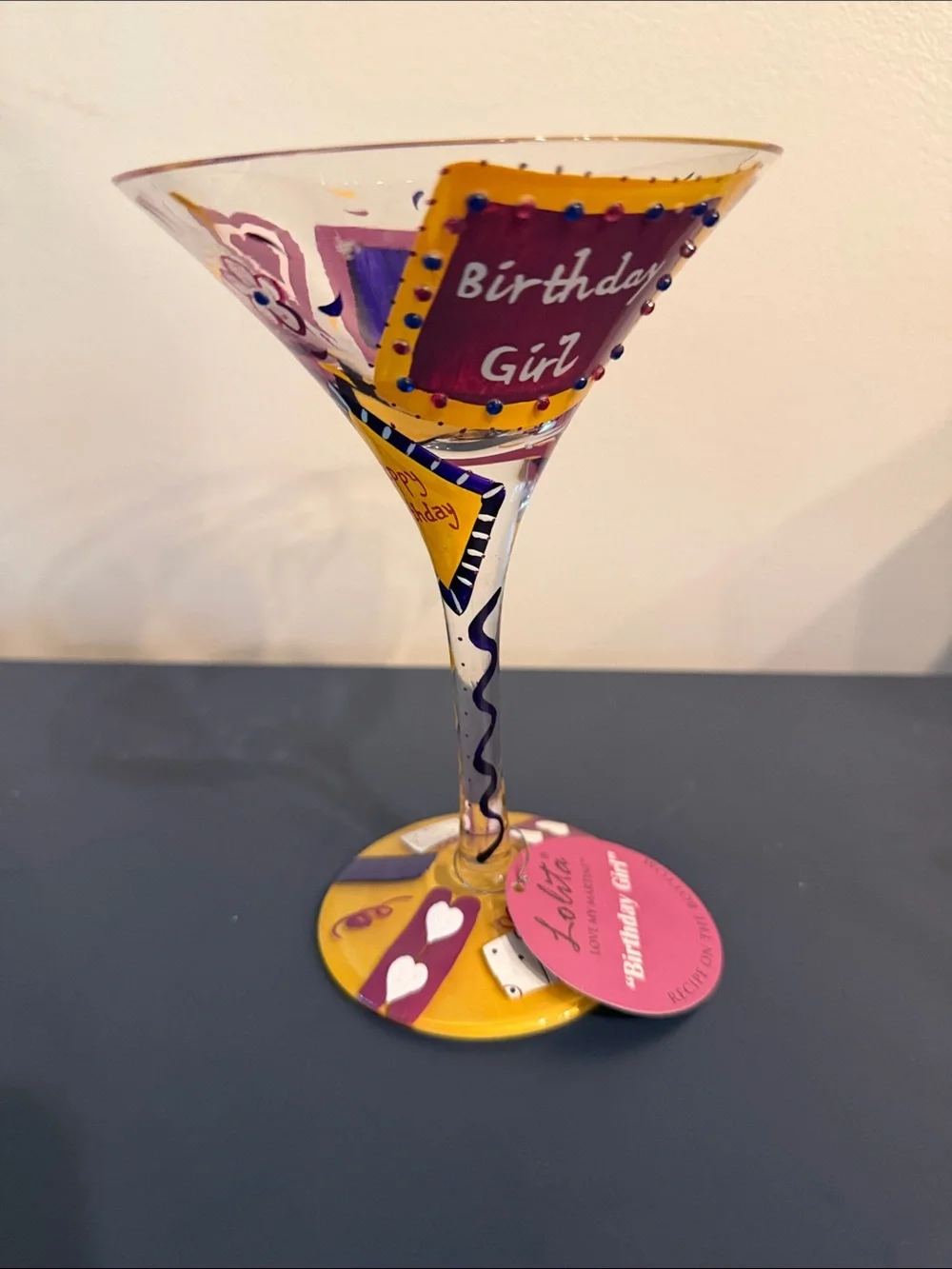Lolita Hand-Painted Birthday Girl Martini Glass in Purple & Yellow